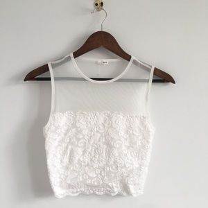 Mesh Lace High Neck Crop Top